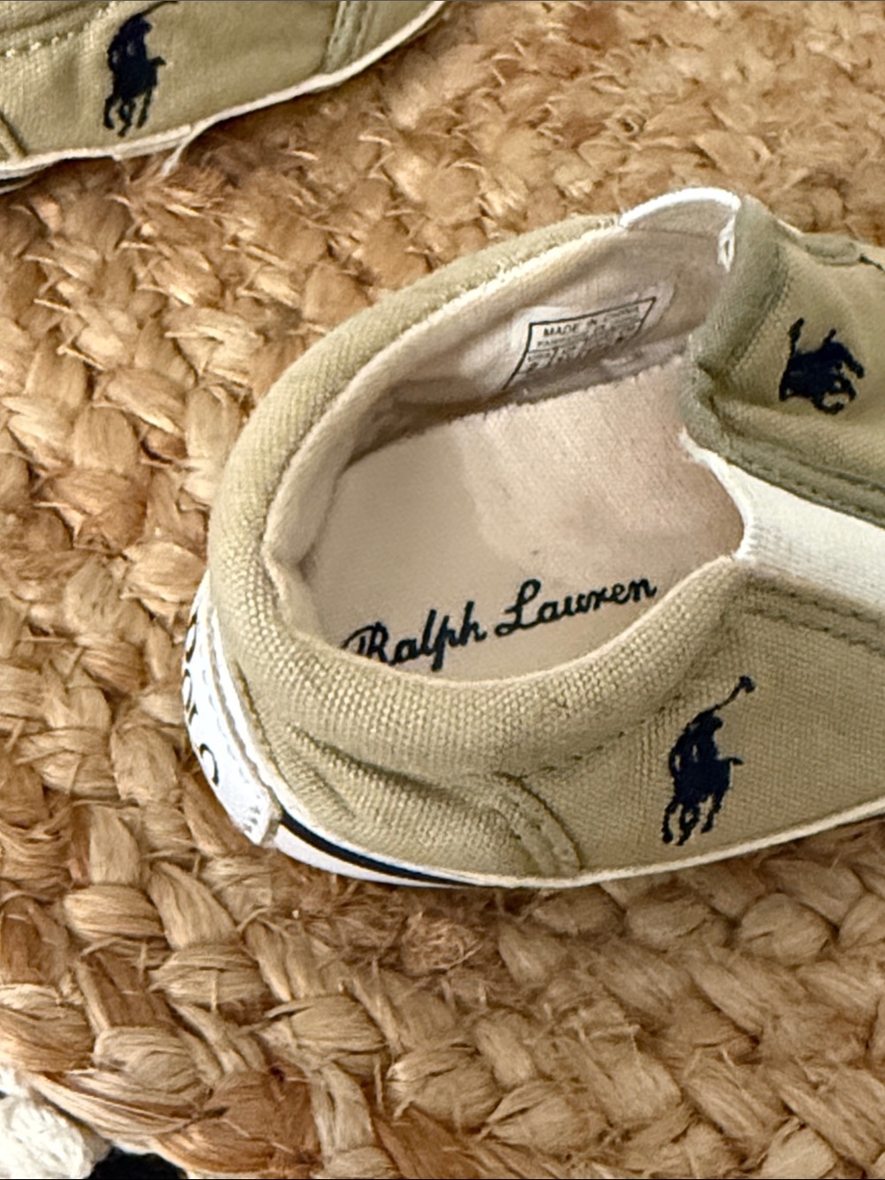 Ralph Lauren Bal Harbour Repeat Khaki Canvas Infant Slip-On Sneakers Size 2 - Picture 11 of 11